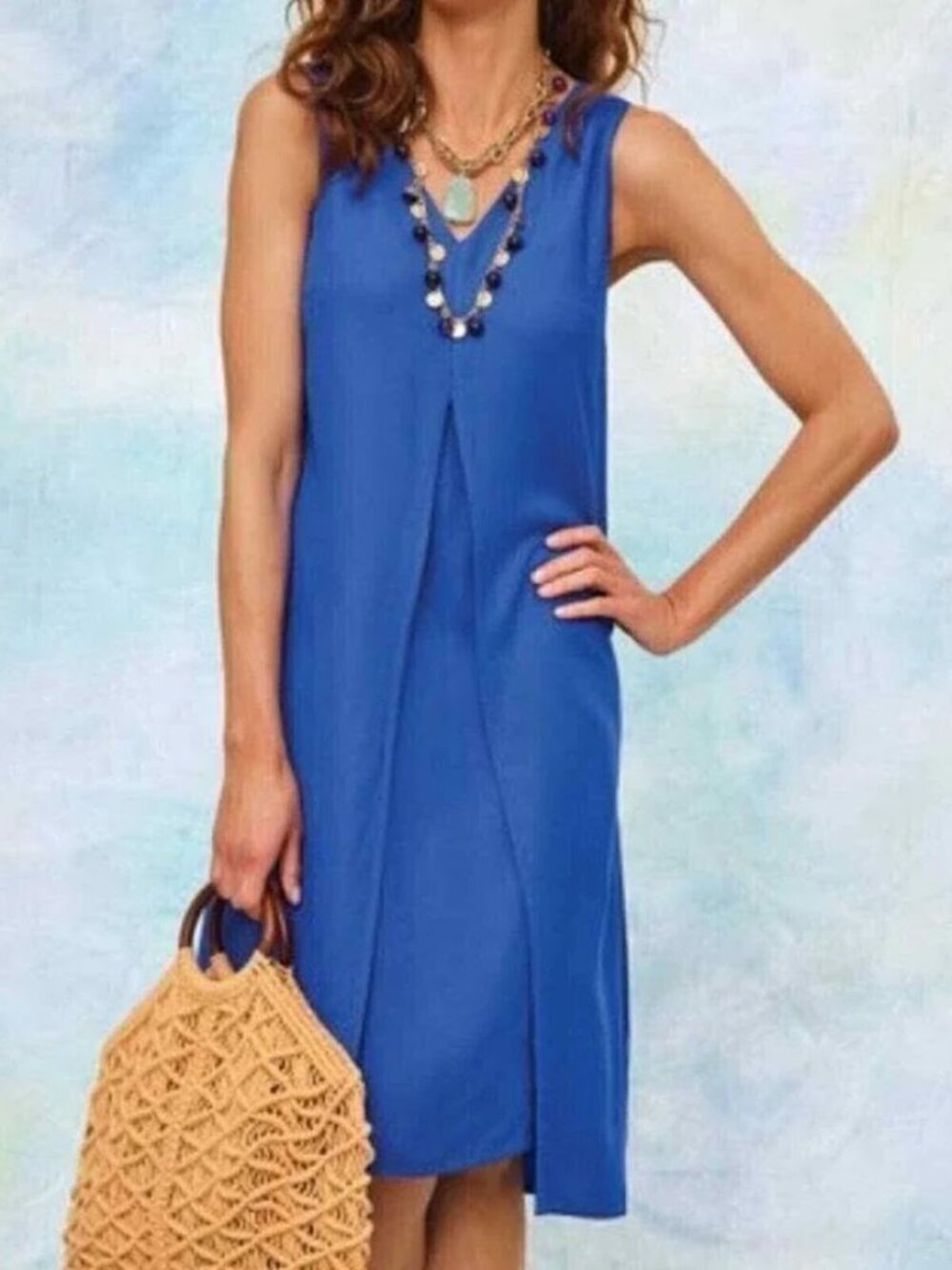 Soft Surroundings Dazzling Blue V-Neck Lucina Dress 3X